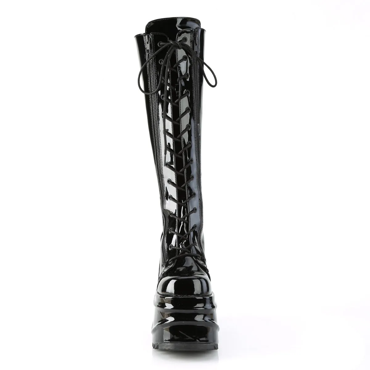 WAVE-200 Demonia Black Patentent Women's Mid-Calf & Knee High Boots [Alternative Footwear]