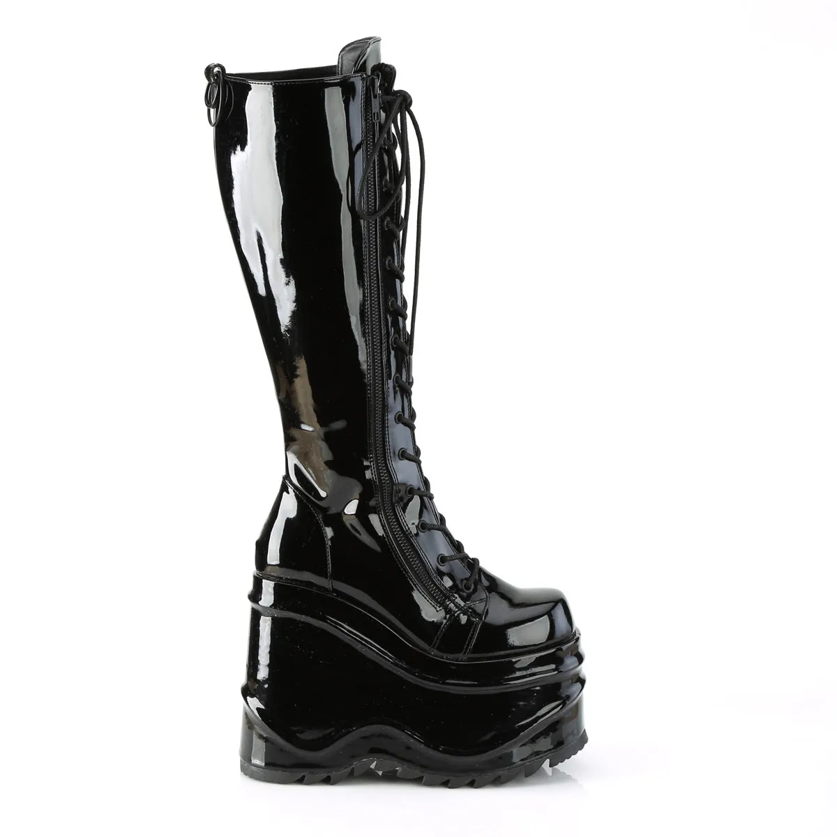 WAVE-200 Demonia Black Patentent Women's Mid-Calf & Knee High Boots [Alternative Footwear]
