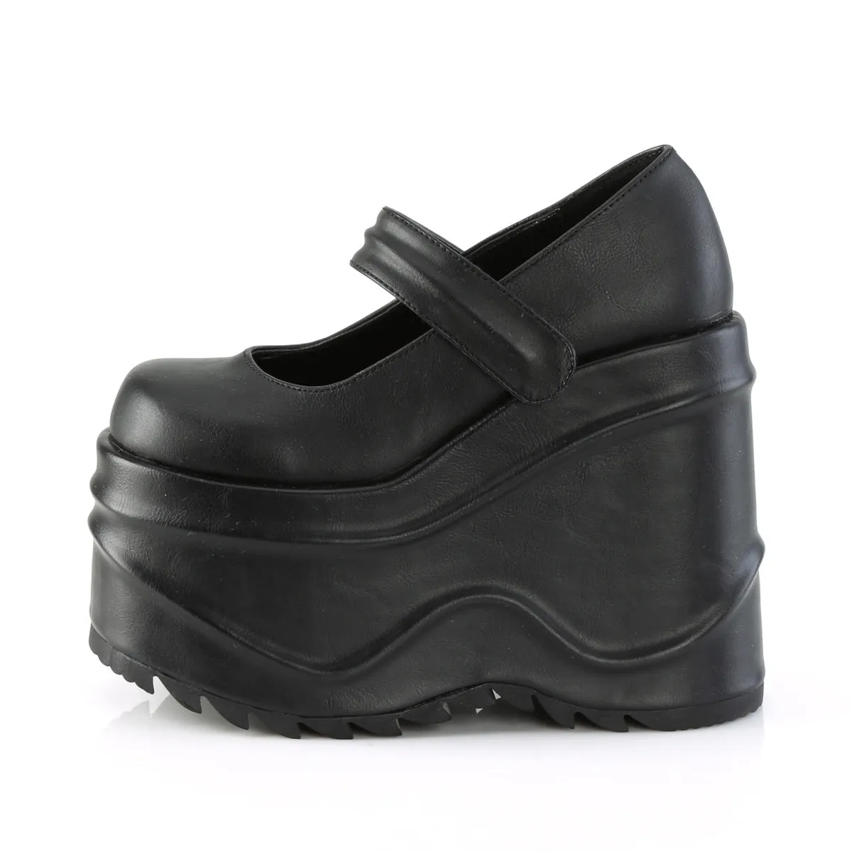 WAVE-32 DemoniaCult Black Vegan Leather Sexy Women's Heels & Platform Shoes (Alternative Footwear)