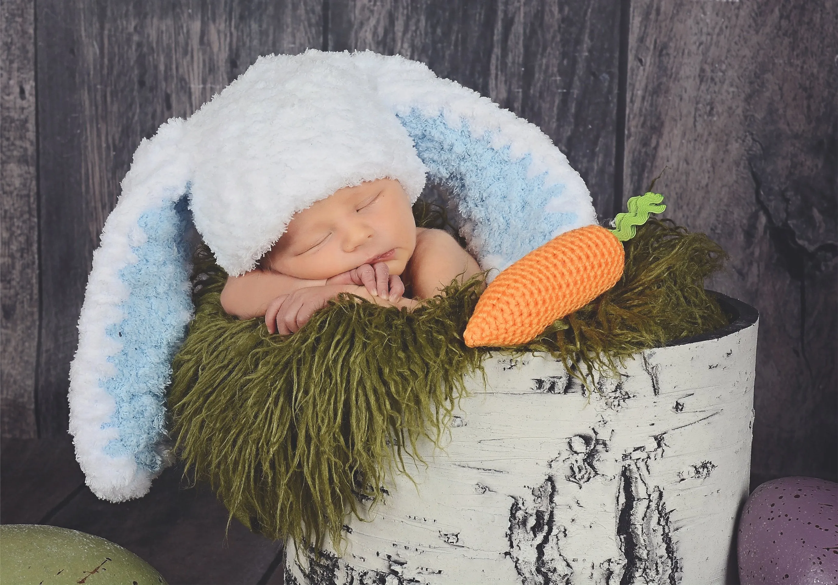White & light blue Easter bunny baby hat