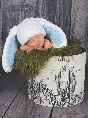White & light blue Easter bunny baby hat