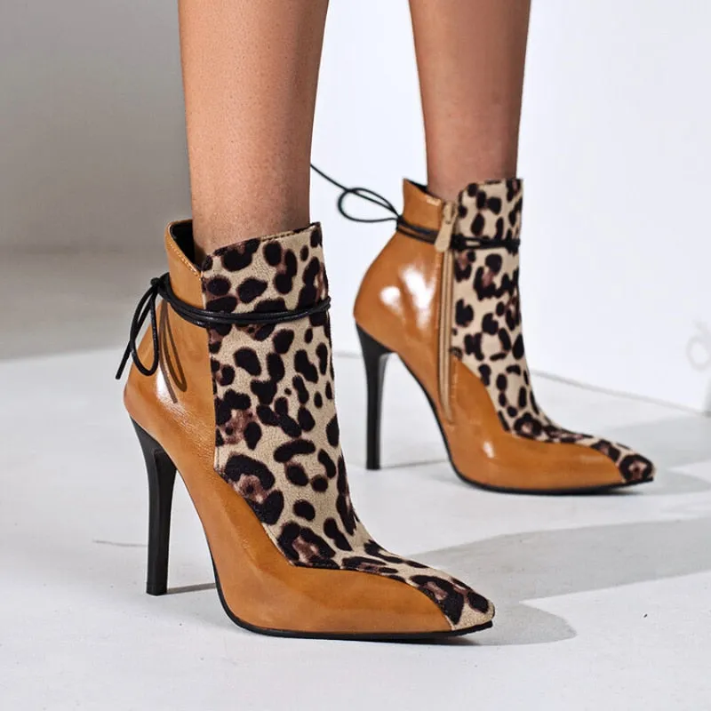 Wjczt Size 48 Ankle Boots for Women  Autumn and Winter Fashion High Heels Pointed Toe Mixed Color Ethnic Style Boats