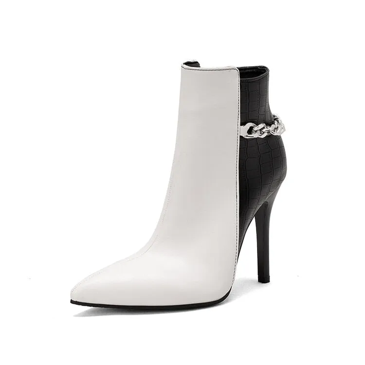 Wjczt Size 48 Ankle Boots for Women  Autumn and Winter Fashion High Heels Pointed Toe Mixed Color Ethnic Style Boats