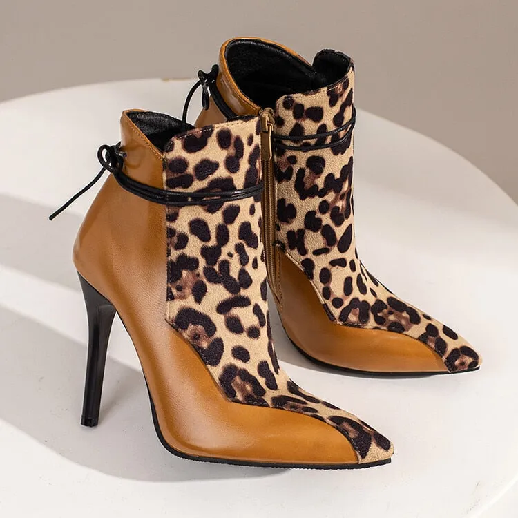 Wjczt Size 48 Ankle Boots for Women  Autumn and Winter Fashion High Heels Pointed Toe Mixed Color Ethnic Style Boats