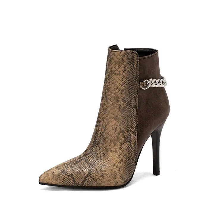 Wjczt Size 48 Ankle Boots for Women  Autumn and Winter Fashion High Heels Pointed Toe Mixed Color Ethnic Style Boats