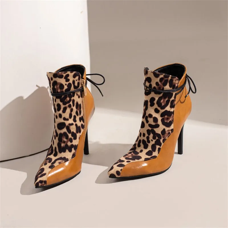 Wjczt Size 48 Ankle Boots for Women  Autumn and Winter Fashion High Heels Pointed Toe Mixed Color Ethnic Style Boats