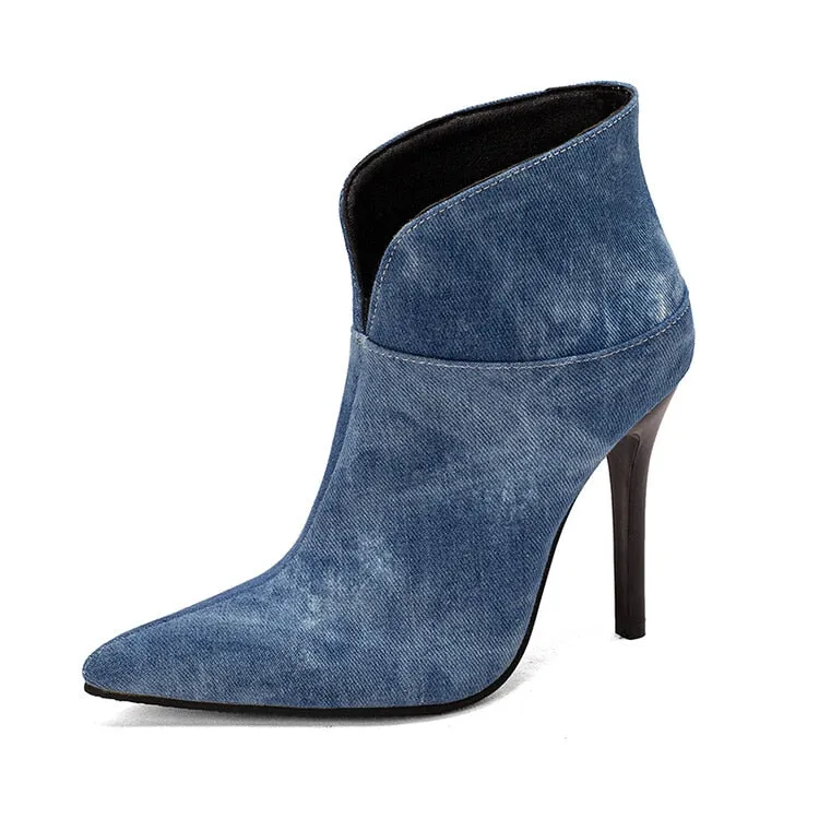 Wjczt Size 48 Ankle Boots for Women  Autumn and Winter Fashion High Heels Pointed Toe Mixed Color Ethnic Style Boats