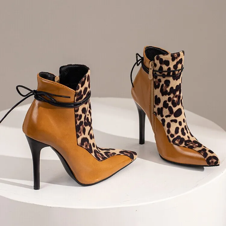 Wjczt Size 48 Ankle Boots for Women  Autumn and Winter Fashion High Heels Pointed Toe Mixed Color Ethnic Style Boats