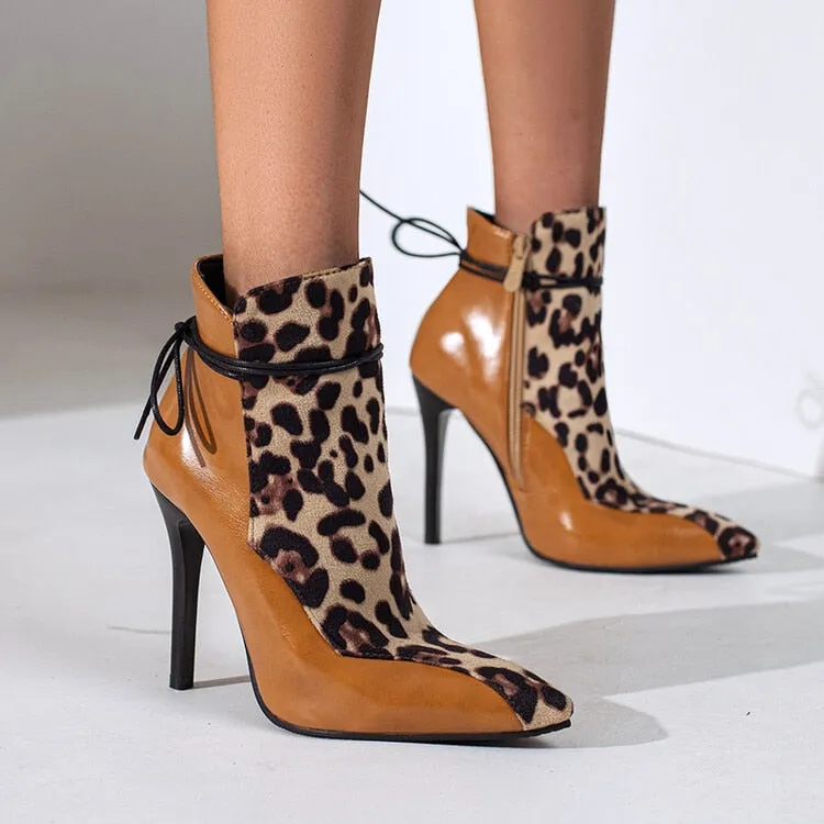 Wjczt Size 48 Ankle Boots for Women  Autumn and Winter Fashion High Heels Pointed Toe Mixed Color Ethnic Style Boats