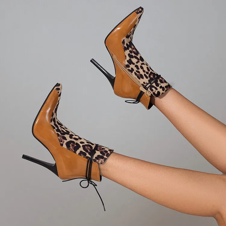Wjczt Size 48 Ankle Boots for Women  Autumn and Winter Fashion High Heels Pointed Toe Mixed Color Ethnic Style Boats