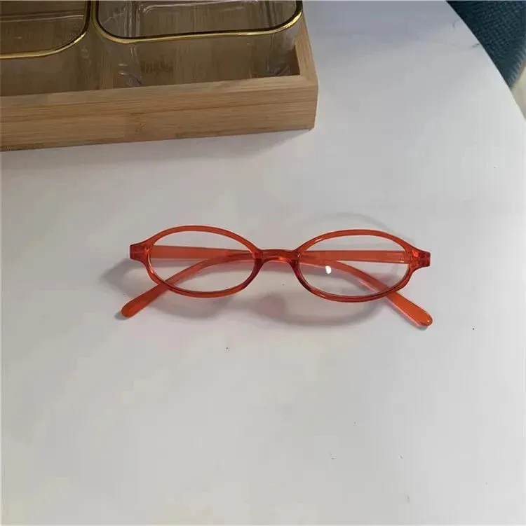 Women Oval Red Frame Glasses Gradient Green Frame Narrow Small Eyeglass Girls Outdoor Wear with Seaside Driving Glasses
