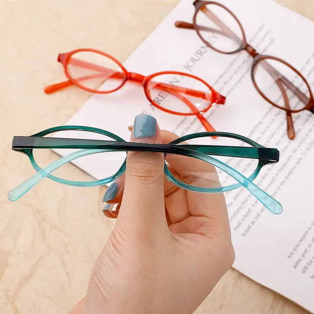 Women Oval Red Frame Glasses Gradient Green Frame Narrow Small Eyeglass Girls Outdoor Wear with Seaside Driving Glasses