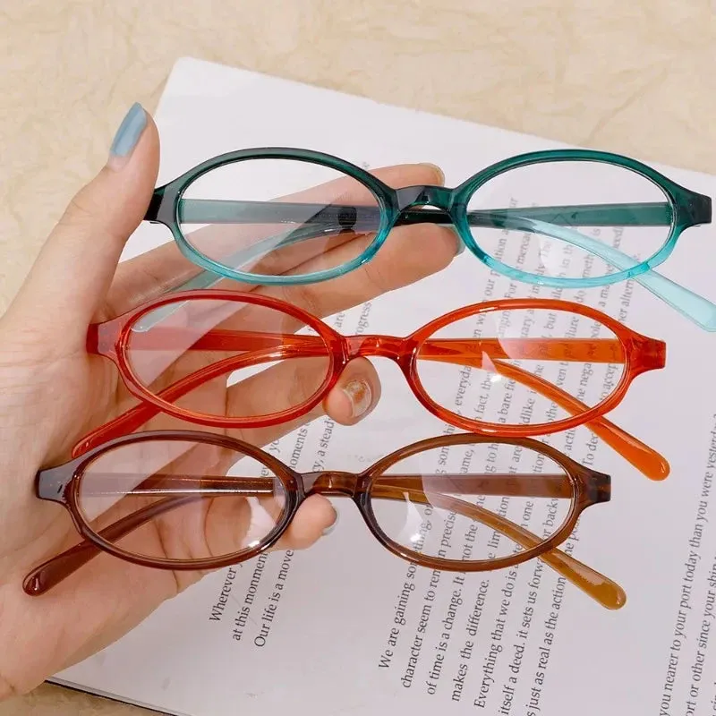 Women Oval Red Frame Glasses Gradient Green Frame Narrow Small Eyeglass Girls Outdoor Wear with Seaside Driving Glasses