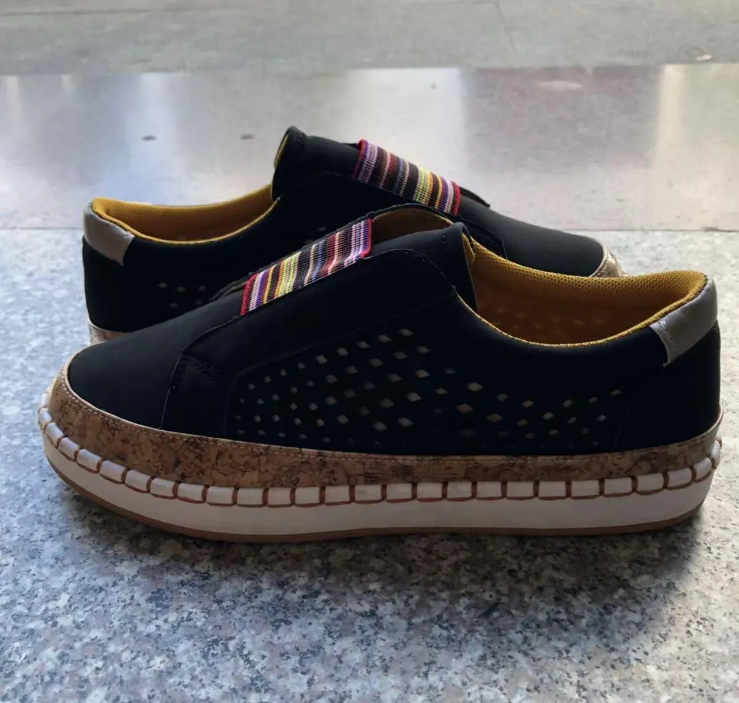 Women's Fashion Casual Hollow-Out Round Toe Slip Shoes Flat Sneakers