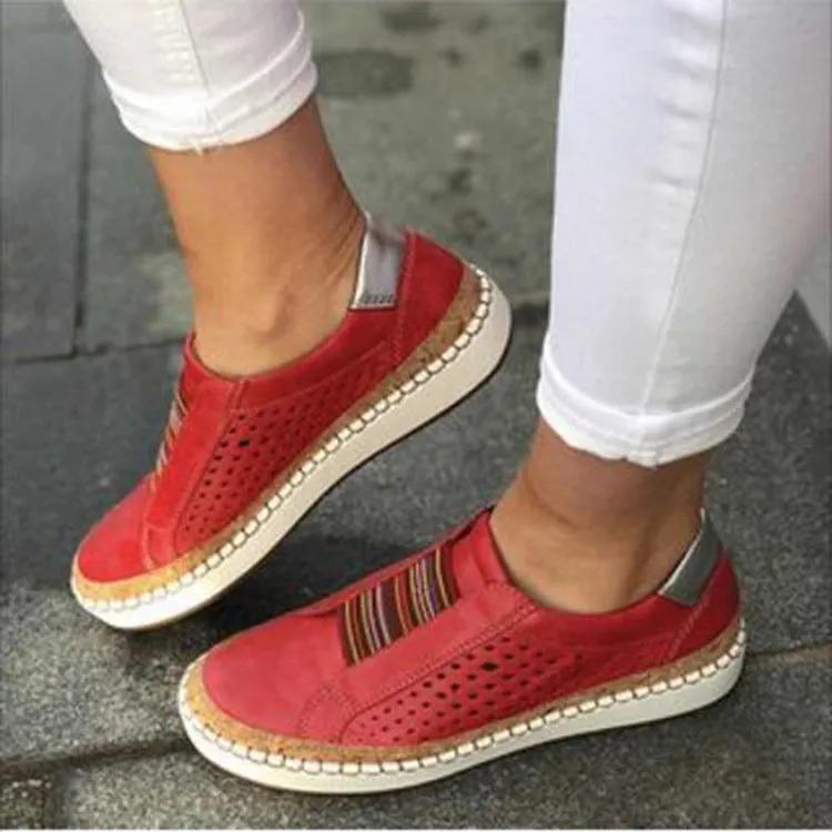 Women's Fashion Casual Hollow-Out Round Toe Slip Shoes Flat Sneakers