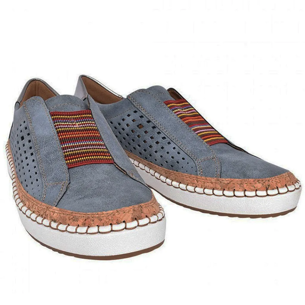 Women's Fashion Casual Hollow-Out Round Toe Slip Shoes Flat Sneakers