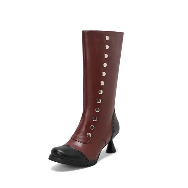 Women's Fashionable Rivet Stitching Shaped Heel Boots 51139756S