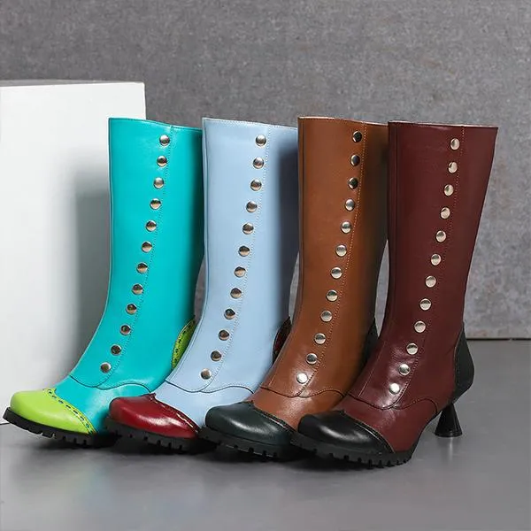 Women's Fashionable Rivet Stitching Shaped Heel Boots 51139756S