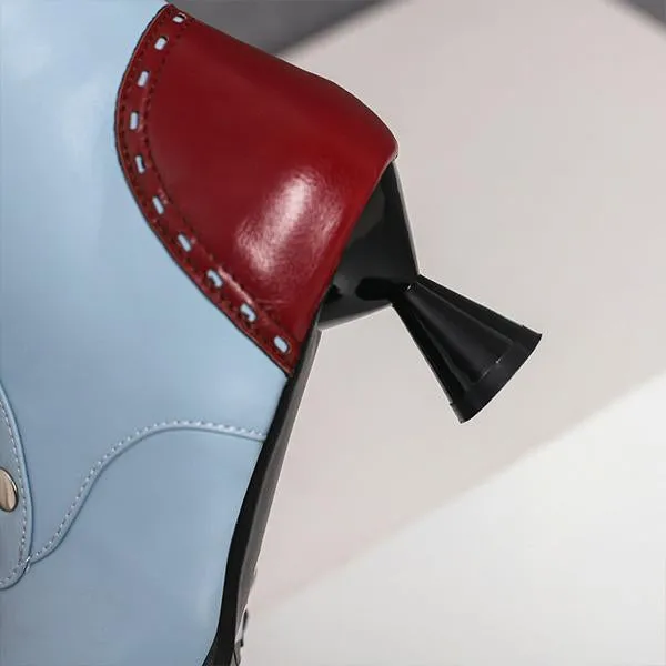 Women's Fashionable Rivet Stitching Shaped Heel Boots 51139756S
