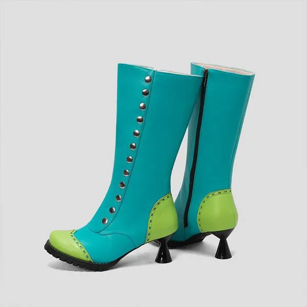 Women's Fashionable Rivet Stitching Shaped Heel Boots 51139756S