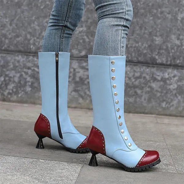 Women's Fashionable Rivet Stitching Shaped Heel Boots 51139756S