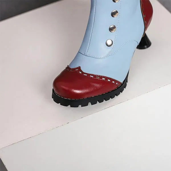 Women's Fashionable Rivet Stitching Shaped Heel Boots 51139756S
