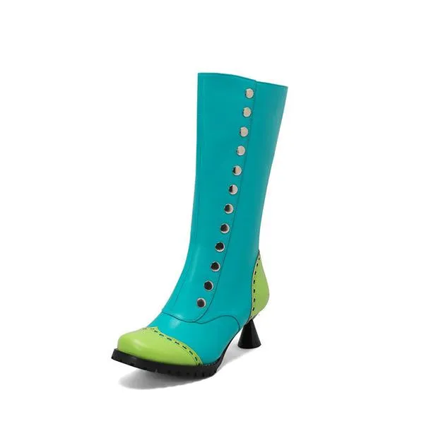 Women's Fashionable Rivet Stitching Shaped Heel Boots 51139756S