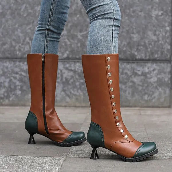 Women's Fashionable Rivet Stitching Shaped Heel Boots 51139756S