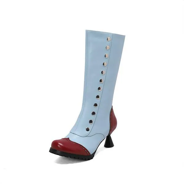 Women's Fashionable Rivet Stitching Shaped Heel Boots 51139756S