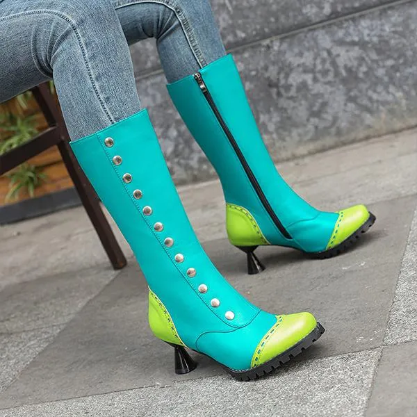 Women's Fashionable Rivet Stitching Shaped Heel Boots 51139756S