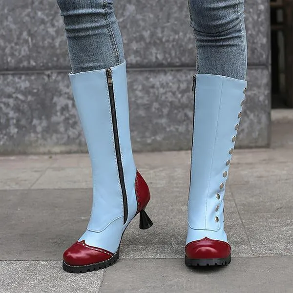 Women's Fashionable Rivet Stitching Shaped Heel Boots 51139756S