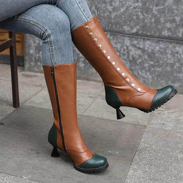 Women's Fashionable Rivet Stitching Shaped Heel Boots 51139756S