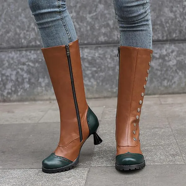 Women's Fashionable Rivet Stitching Shaped Heel Boots 51139756S