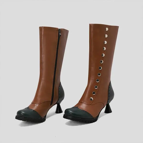 Women's Fashionable Rivet Stitching Shaped Heel Boots 51139756S