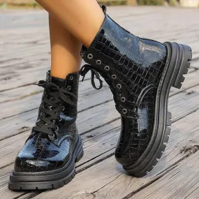 Women's Fashionable Stone Pattern Lace-Up Martin Boots 52632216S