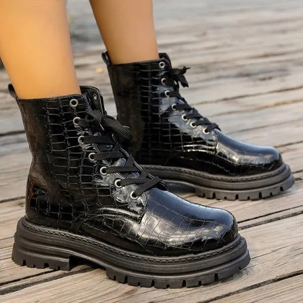 Women's Fashionable Stone Pattern Lace-Up Martin Boots 52632216S