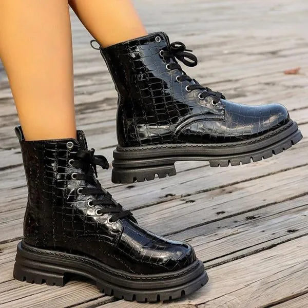 Women's Fashionable Stone Pattern Lace-Up Martin Boots 52632216S