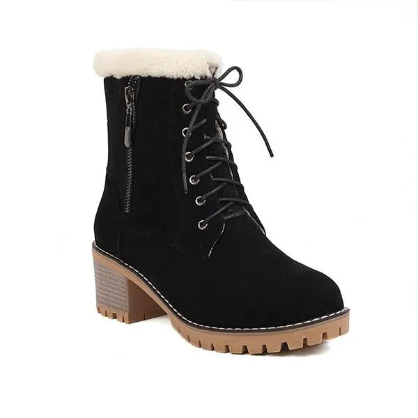 Women's Fashionable Thick Heel Fur Lace-Up Snow Boots 27059756S