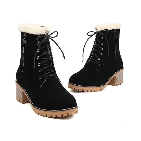 Women's Fashionable Thick Heel Fur Lace-Up Snow Boots 27059756S