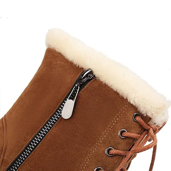 Women's Fashionable Thick Heel Fur Lace-Up Snow Boots 27059756S