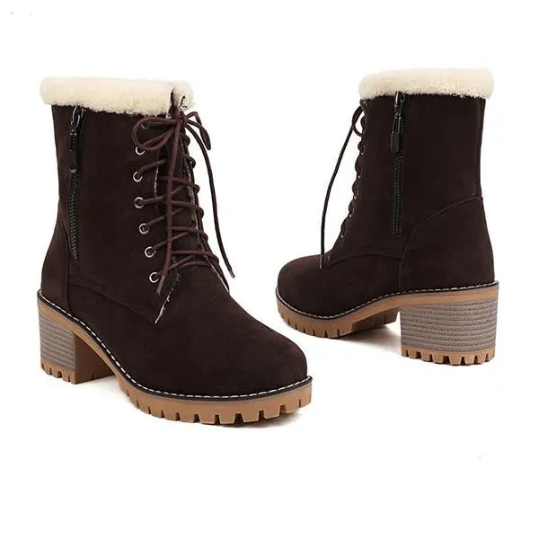 Women's Fashionable Thick Heel Fur Lace-Up Snow Boots 27059756S