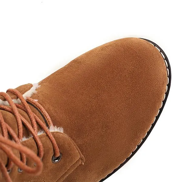Women's Fashionable Thick Heel Fur Lace-Up Snow Boots 27059756S