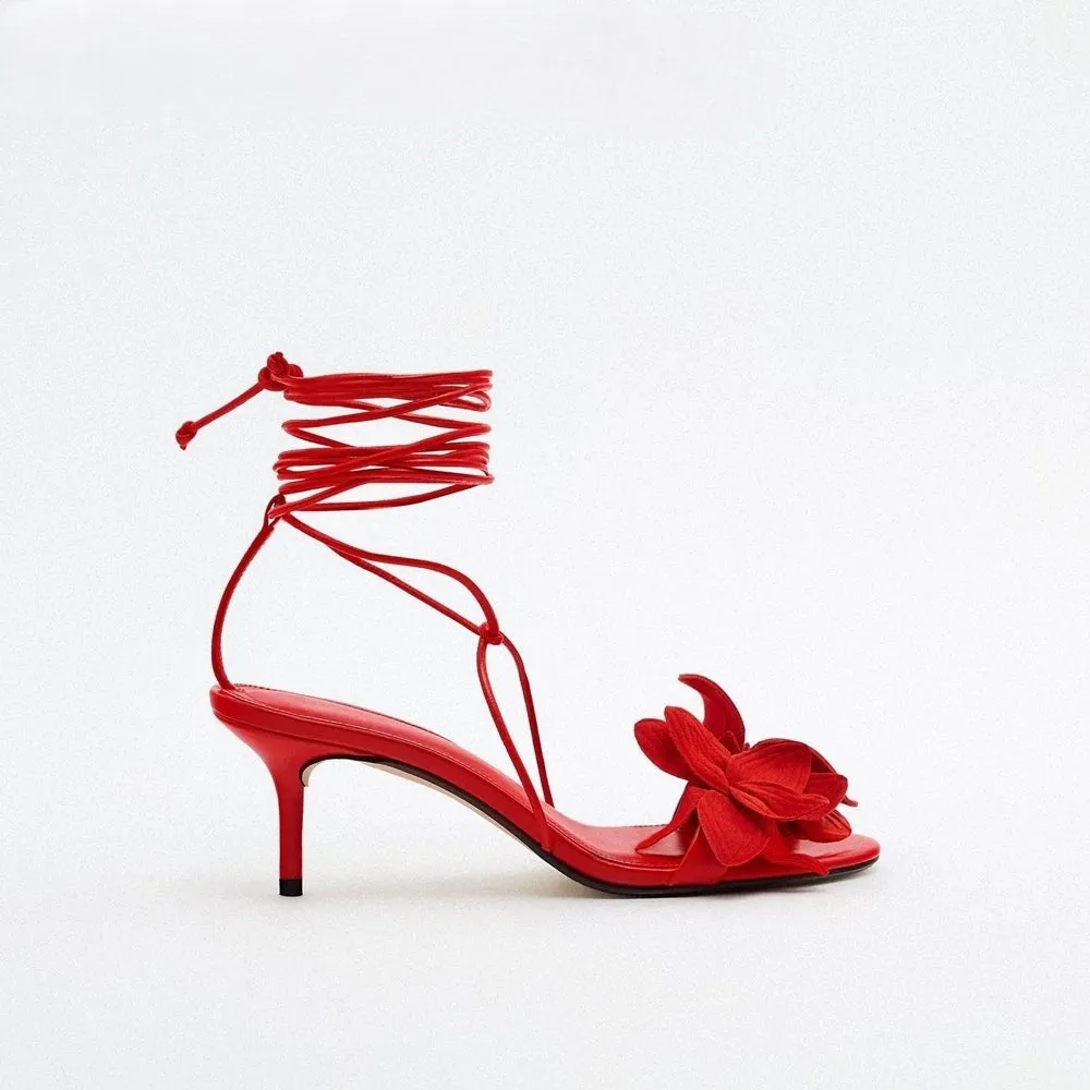 Women's Flowers Lace Up Sandals