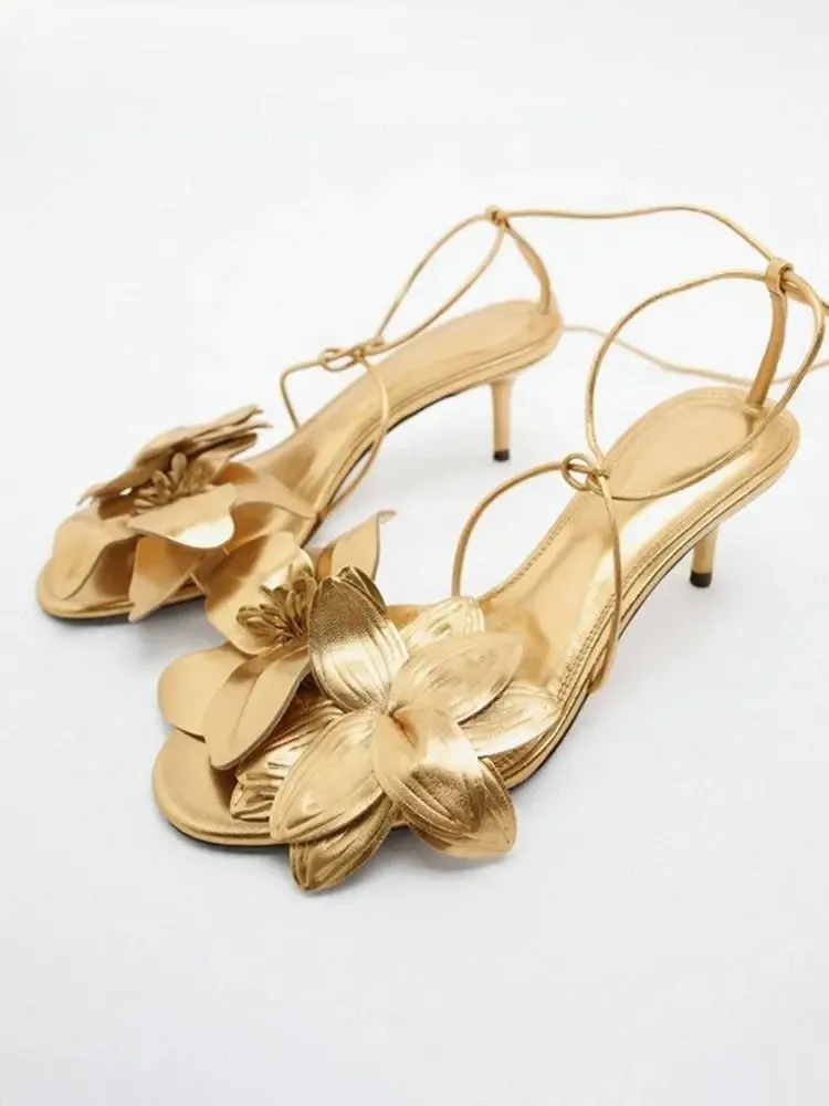 Women's Flowers Lace Up Sandals
