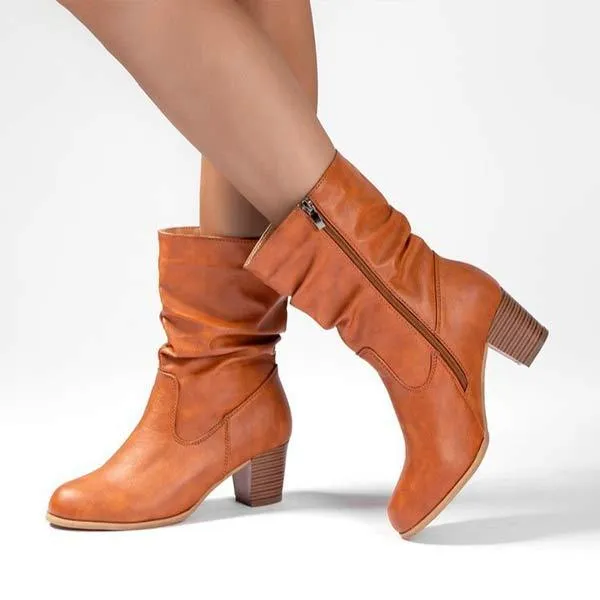 Women's High-Heeled Round-Toe Chunky Heel Martin Boots 25494289C