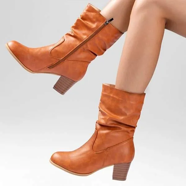 Women's High-Heeled Round-Toe Chunky Heel Martin Boots 25494289C