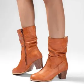 Women's High-Heeled Round-Toe Chunky Heel Martin Boots 25494289C