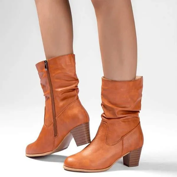 Women's High-Heeled Round-Toe Chunky Heel Martin Boots 25494289C