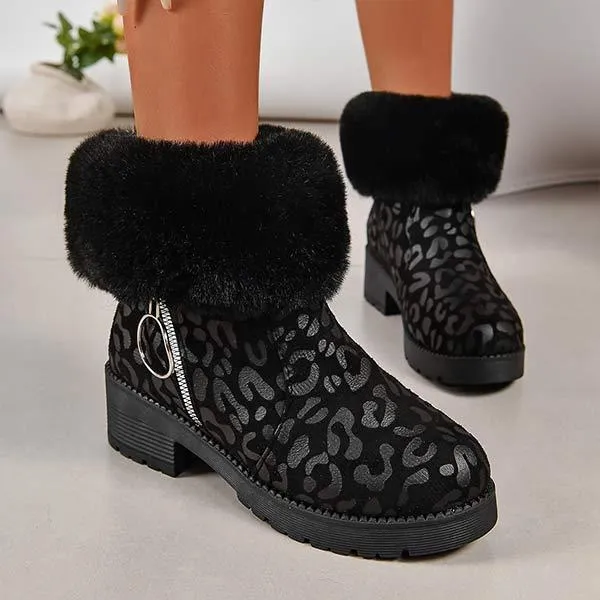 Women's Leopard Print Plush Ankle Boots 59876398C