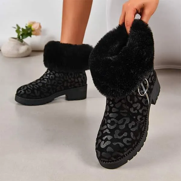 Women's Leopard Print Plush Ankle Boots 59876398C